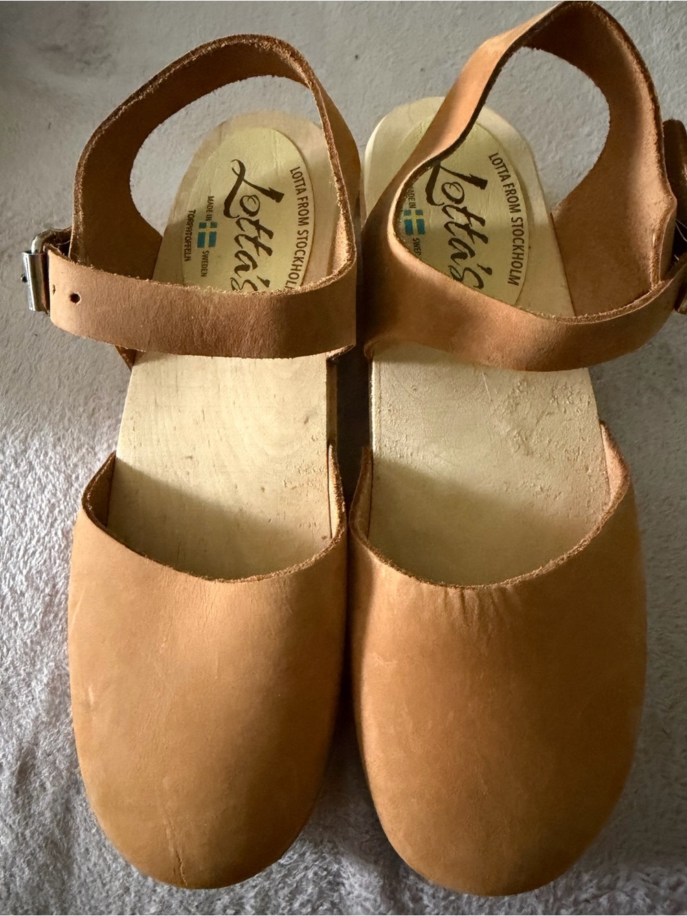 Lotta From Stockholm Tan Leather Ankle-Strap Clogs